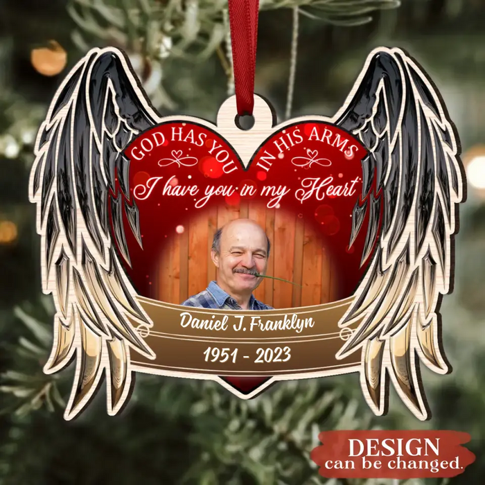 Personalized Memorial Photo Wooden Ornament - Memorial Gift Idea for Christmas - God Has You In His Arms