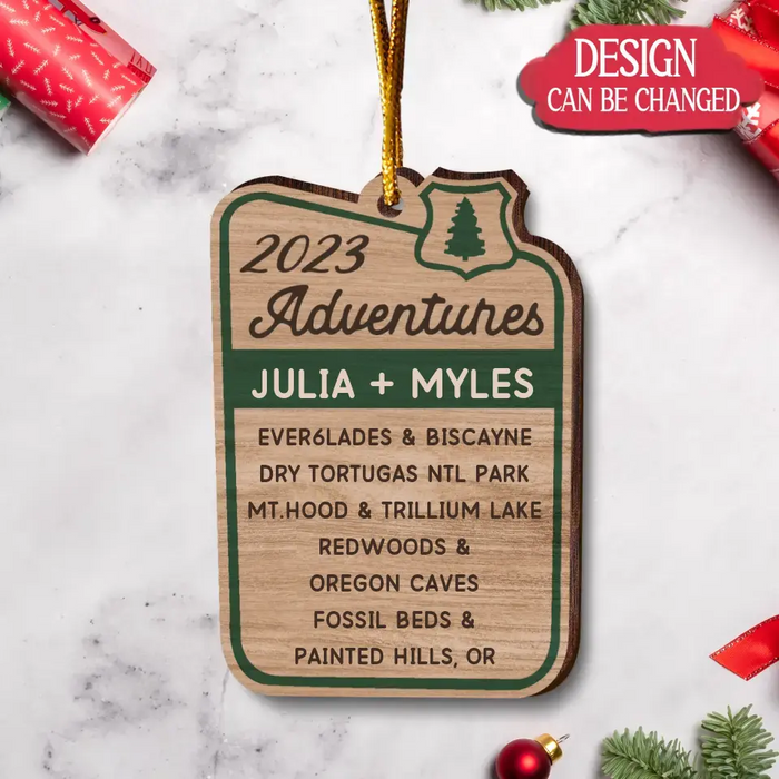 Personalized Adventures List Wooden Ornament - Christmas Gift Idea for Camping Lovers