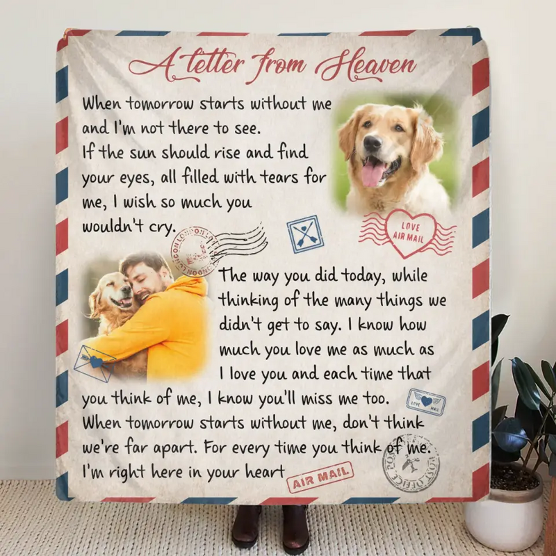 Personalized Memorial Pet Fleece Throw Blanket & Quilt - Upload Photo - Memorial Gift Idea For Pet Owners - A Letter From Heaven