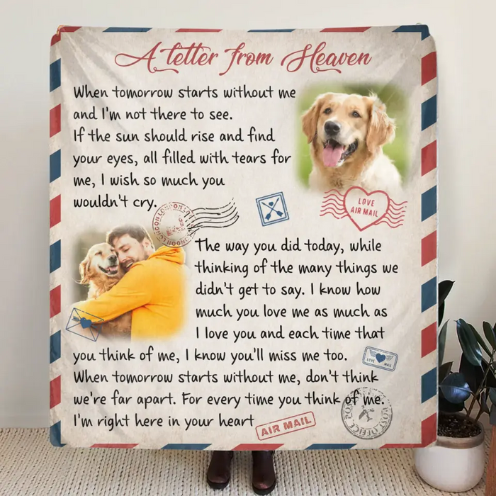 Personalized Memorial Pet Fleece Throw Blanket & Quilt - Upload Photo - Memorial Gift Idea For Pet Owners - A Letter From Heaven