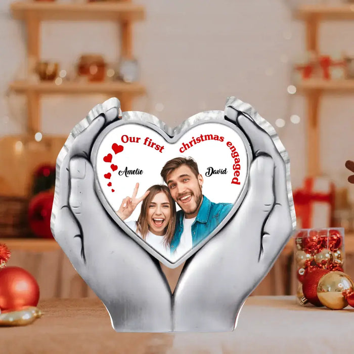 Personalized Couple Acrylic Plaque - Upload Photo - Christmas/Anniversary Gift For Couple - Our First Christmas Engaged