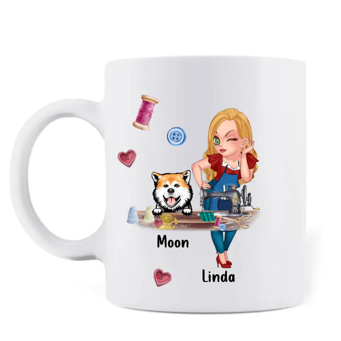 Personalized Sewing Coffee Mug - Best Gift Idea For Sewing Lovers With Up To 2 Dogs/Cats - A Day Spent Sewing Is A Good Day