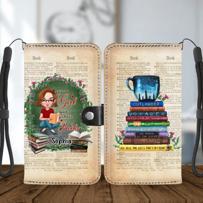 Personalized Book Girl Flip Leather Purse For Mobile Phone - Gift For Book Lovers - Just A Girl Who Loves Books