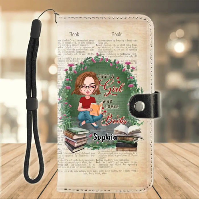 Personalized Book Girl Flip Leather Purse For Mobile Phone - Gift For Book Lovers - Just A Girl Who Loves Books