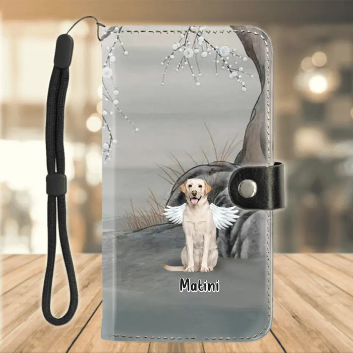 Personalized Memorial Dog Flip Leather Purse For Mobile Phone - Memorial Gift For Dog Lovers With Up to 3 Dogs - Those We Love Don't Go Away, They Walk Beside Us Every Day