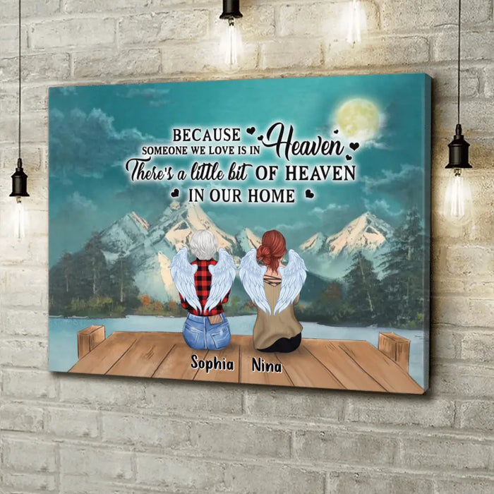 Personalized Memorial Family Member Loss Canvas - Up to 5 People - Memorial Gift Idea - Because Someone We Love Is In Heaven