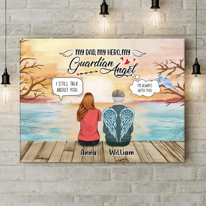 Custom Personalized Memorial Dad Horizontal Canvas - Memorial Gift Idea For Loss Dad - My Dad, My Hero, My Guardian Angel