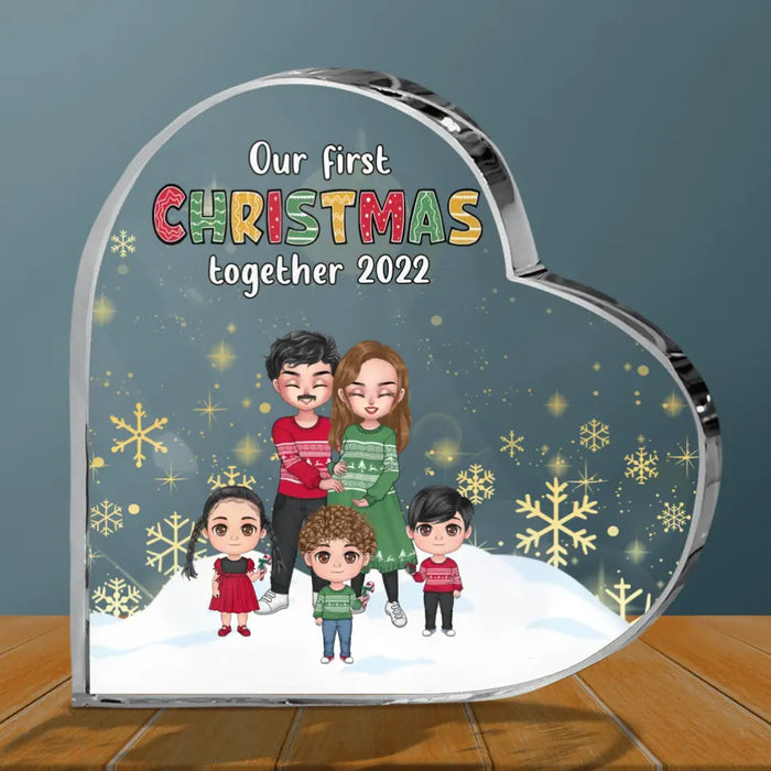 Personalized Pregnant Mom And Family Acrylic Plaque - Gift Idea For Family/Christmas With Up To 3 Kids - Our First Christmas Together 2022