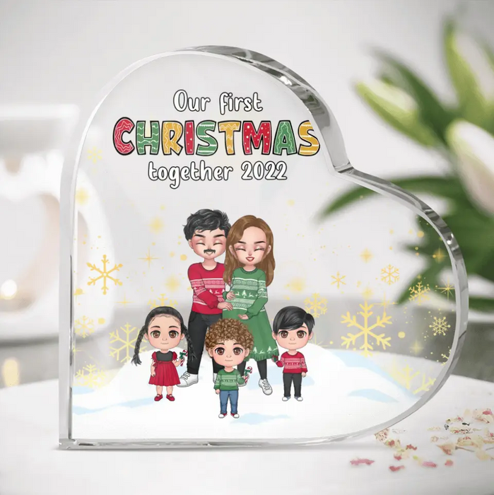 Personalized Pregnant Mom And Family Acrylic Plaque - Gift Idea For Family/Christmas With Up To 3 Kids - Our First Christmas Together 2022