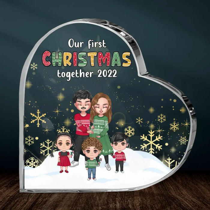 Personalized Pregnant Mom And Family Acrylic Plaque - Gift Idea For Family/Christmas With Up To 3 Kids - Our First Christmas Together 2022