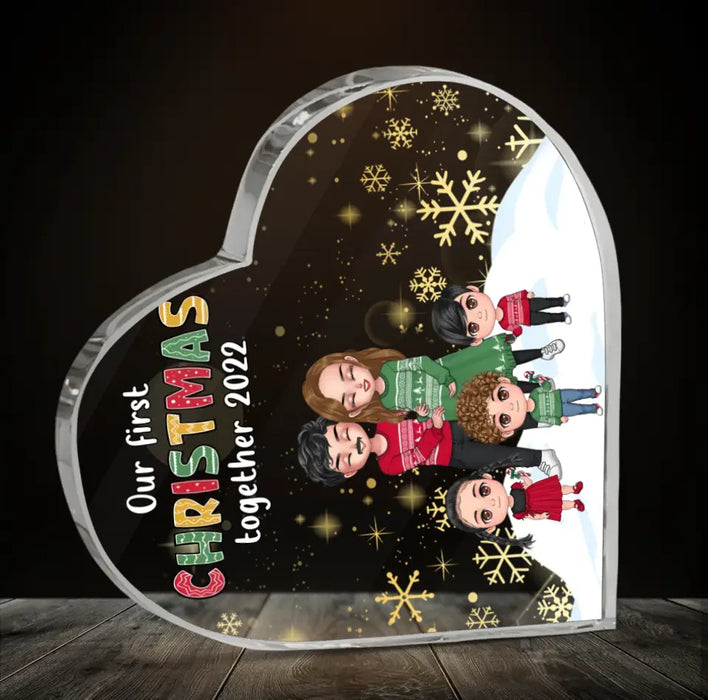 Personalized Pregnant Mom And Family Acrylic Plaque - Gift Idea For Family/Christmas With Up To 3 Kids - Our First Christmas Together 2022