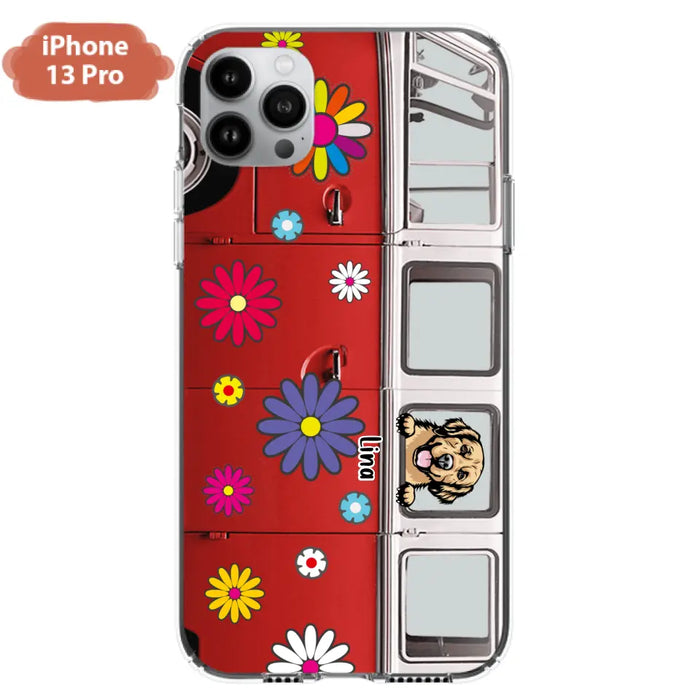 Personalized Campervan Hippie And Pet Phone Case - Up to 3 Pets - Gift Idea For Dog/Cat Lover - Case For iPhone And Samsung
