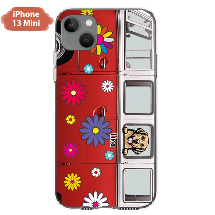 Personalized Campervan Hippie And Pet Phone Case - Up to 3 Pets - Gift Idea For Dog/Cat Lover - Case For iPhone And Samsung