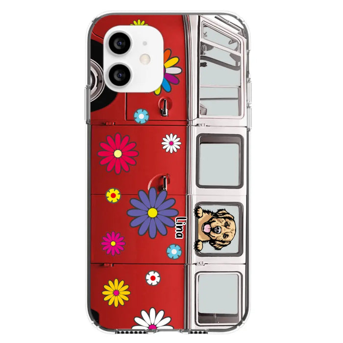 Personalized Campervan Hippie And Pet Phone Case - Up to 3 Pets - Gift Idea For Dog/Cat Lover - Case For iPhone And Samsung