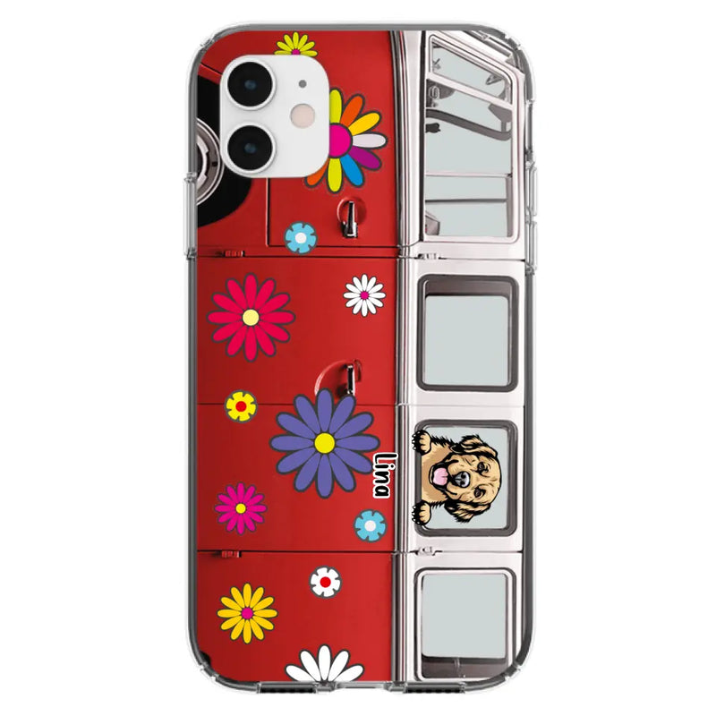 Personalized Campervan Hippie And Pet Phone Case - Up to 3 Pets - Gift Idea For Dog/Cat Lover - Case For iPhone And Samsung