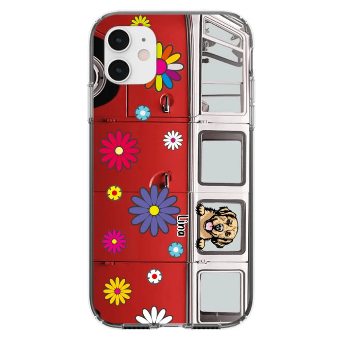 Personalized Campervan Hippie And Pet Phone Case - Up to 3 Pets - Gift Idea For Dog/Cat Lover - Case For iPhone And Samsung