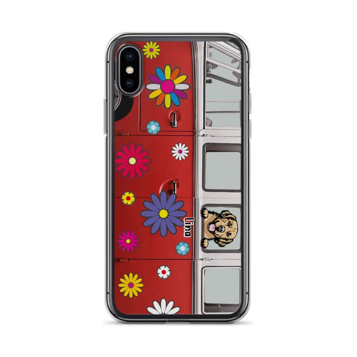 Personalized Campervan Hippie And Pet Phone Case - Up to 3 Pets - Gift Idea For Dog/Cat Lover - Case For iPhone And Samsung