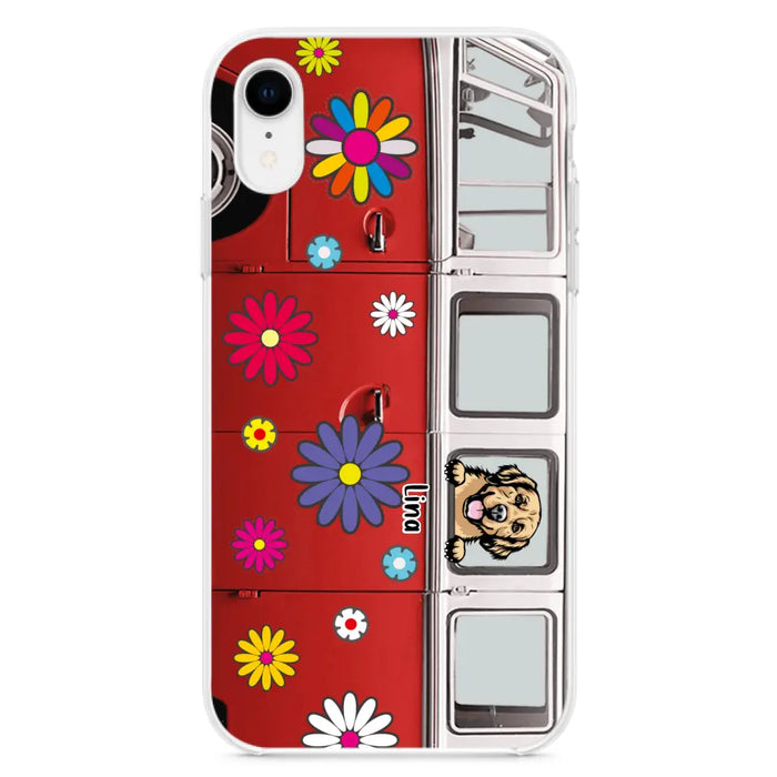Personalized Campervan Hippie And Pet Phone Case - Up to 3 Pets - Gift Idea For Dog/Cat Lover - Case For iPhone And Samsung