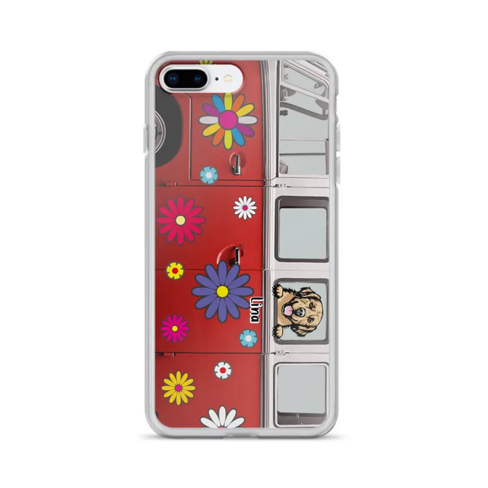 Personalized Campervan Hippie And Pet Phone Case - Up to 3 Pets - Gift Idea For Dog/Cat Lover - Case For iPhone And Samsung
