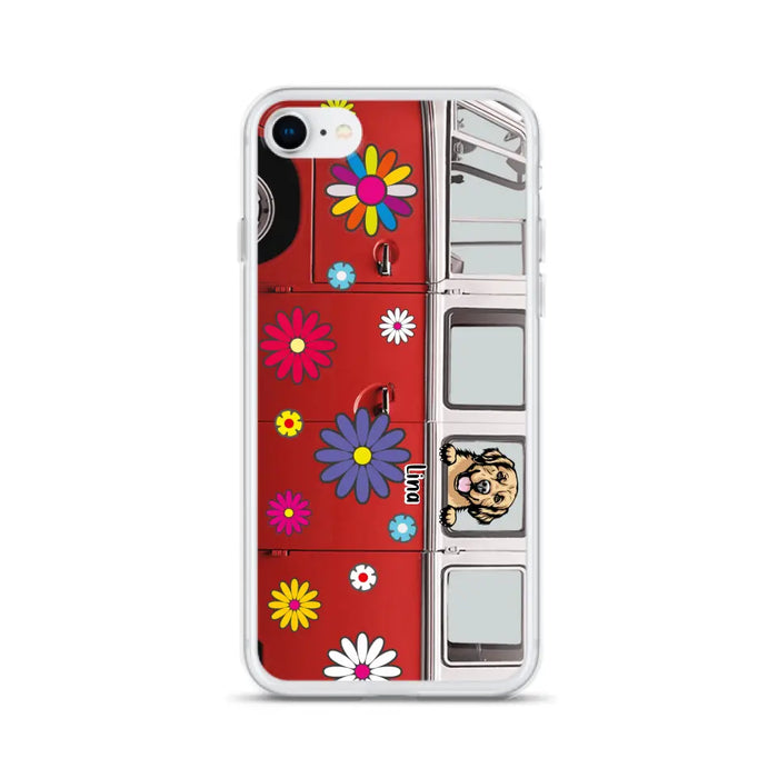 Personalized Campervan Hippie And Pet Phone Case - Up to 3 Pets - Gift Idea For Dog/Cat Lover - Case For iPhone And Samsung