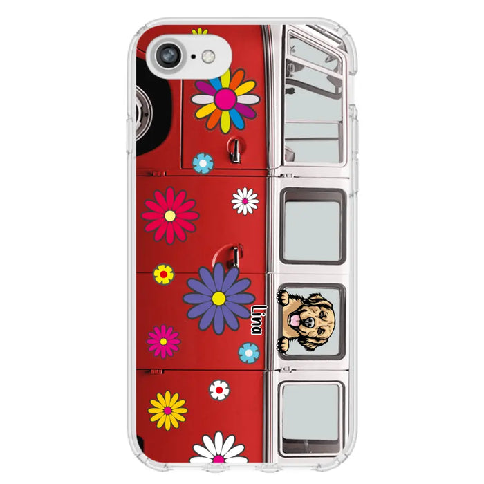 Personalized Campervan Hippie And Pet Phone Case - Up to 3 Pets - Gift Idea For Dog/Cat Lover - Case For iPhone And Samsung