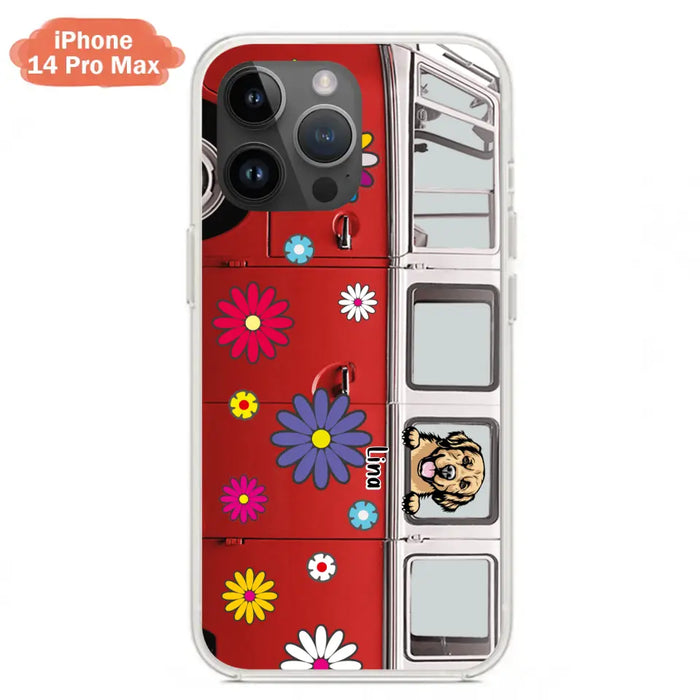 Personalized Campervan Hippie And Pet Phone Case - Up to 3 Pets - Gift Idea For Dog/Cat Lover - Case For iPhone And Samsung