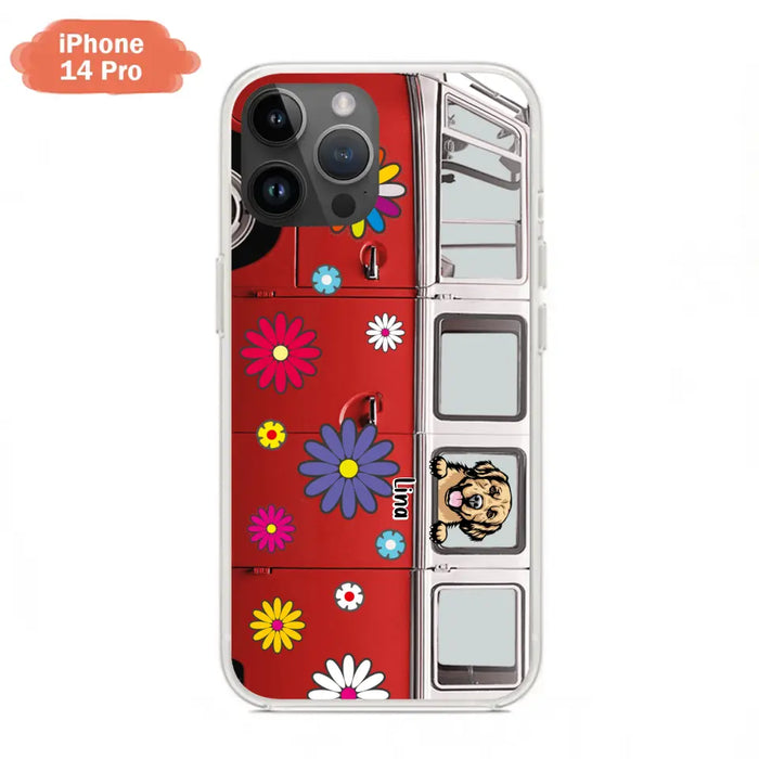 Personalized Campervan Hippie And Pet Phone Case - Up to 3 Pets - Gift Idea For Dog/Cat Lover - Case For iPhone And Samsung