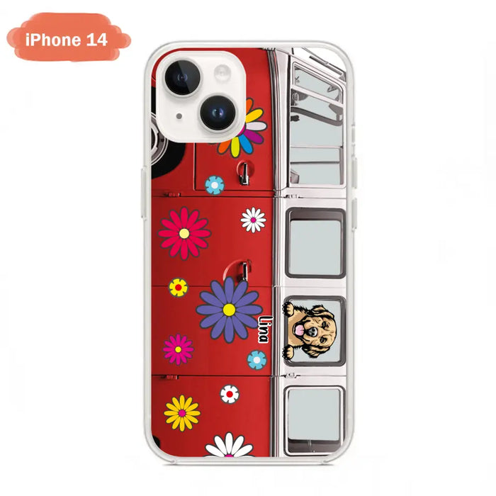 Personalized Campervan Hippie And Pet Phone Case - Up to 3 Pets - Gift Idea For Dog/Cat Lover - Case For iPhone And Samsung