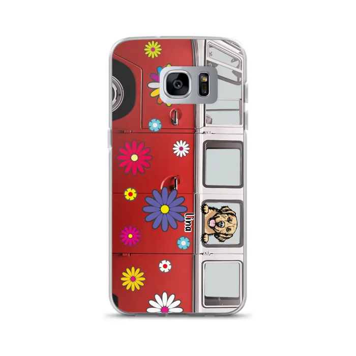 Personalized Campervan Hippie And Pet Phone Case - Up to 3 Pets - Gift Idea For Dog/Cat Lover - Case For iPhone And Samsung