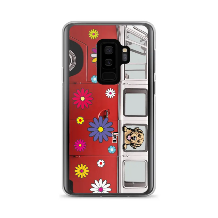 Personalized Campervan Hippie And Pet Phone Case - Up to 3 Pets - Gift Idea For Dog/Cat Lover - Case For iPhone And Samsung