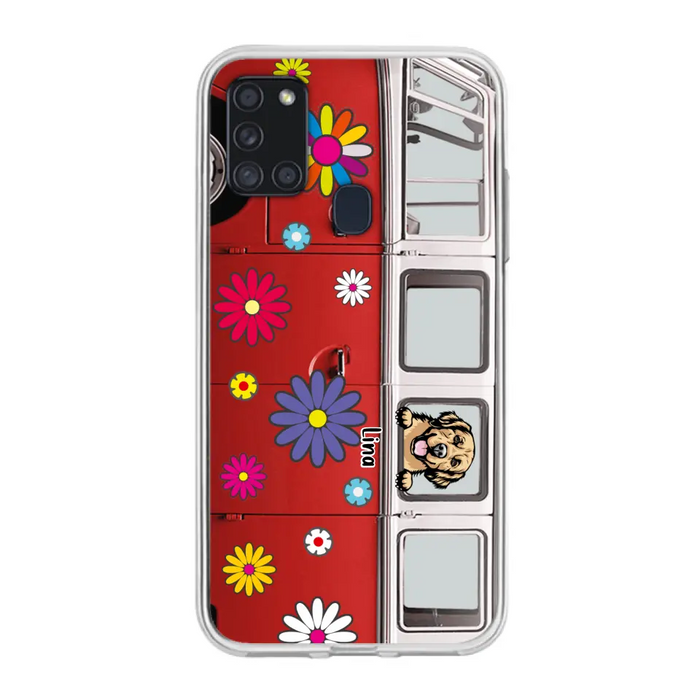 Personalized Campervan Hippie And Pet Phone Case - Up to 3 Pets - Gift Idea For Dog/Cat Lover - Case For iPhone And Samsung