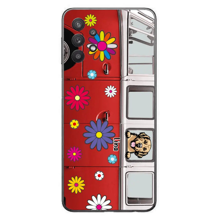 Personalized Campervan Hippie And Pet Phone Case - Up to 3 Pets - Gift Idea For Dog/Cat Lover - Case For iPhone And Samsung