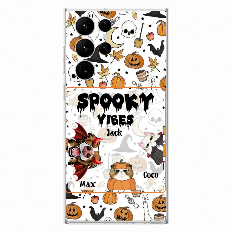 Custom Personalized Halloween Pet Phone Case - Upto 3 Pets - Gift Idea For Dog/Cat Owners -  Spooky Vibes - Case for iPhone/Samsung