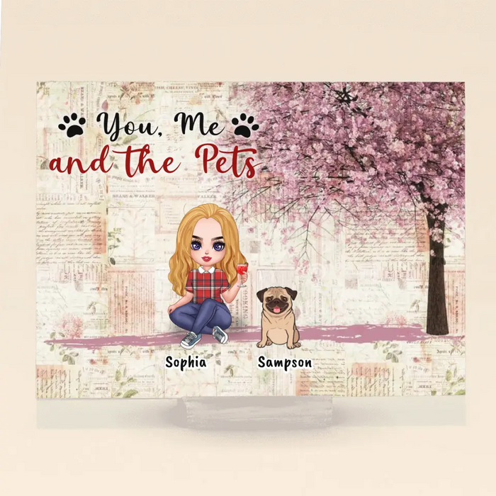 Custom Personalized Pet Mom Horizontal Acrylic Plaque - Gift Idea For Pet Lovers - Woman/Couple With Up To 6 Pets - You, Me And The Pets