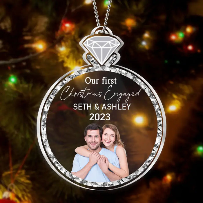 Personalized Couple Acrylic Ornament - Upload Photo - Christmas 2023 Gift For Couple - Our First Christmas Engaged