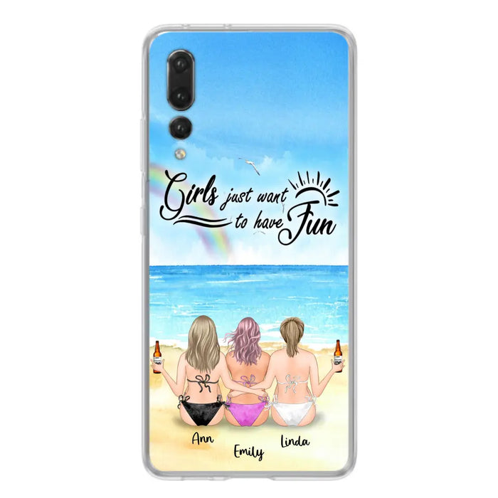 Personalized Best Friends Phone Case - Up to 3 Besties - Girls Just Want To Have Fun - Bikini Girls With Drinks