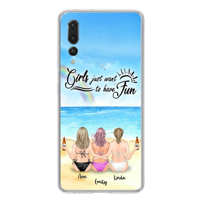 Personalized Best Friends Phone Case - Up to 3 Besties - Girls Just Want To Have Fun - Bikini Girls With Drinks