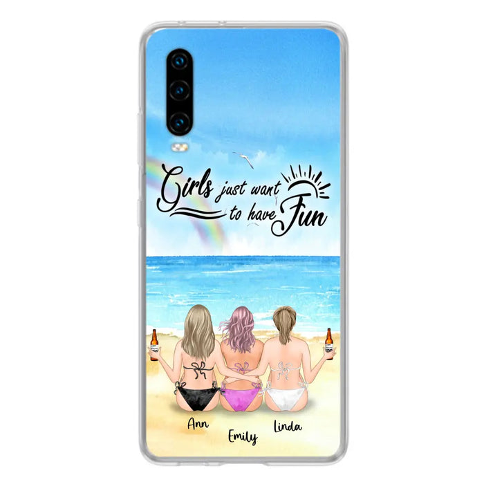 Personalized Best Friends Phone Case - Up to 3 Besties - Girls Just Want To Have Fun - Bikini Girls With Drinks
