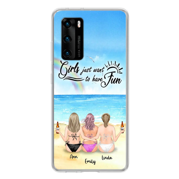 Personalized Best Friends Phone Case - Up to 3 Besties - Girls Just Want To Have Fun - Bikini Girls With Drinks