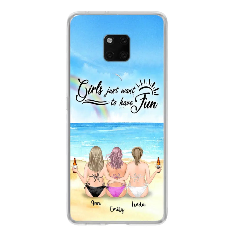 Personalized Best Friends Phone Case - Up to 3 Besties - Girls Just Want To Have Fun - Bikini Girls With Drinks