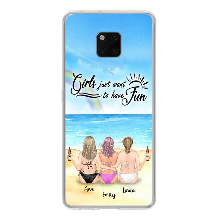 Personalized Best Friends Phone Case - Up to 3 Besties - Girls Just Want To Have Fun - Bikini Girls With Drinks