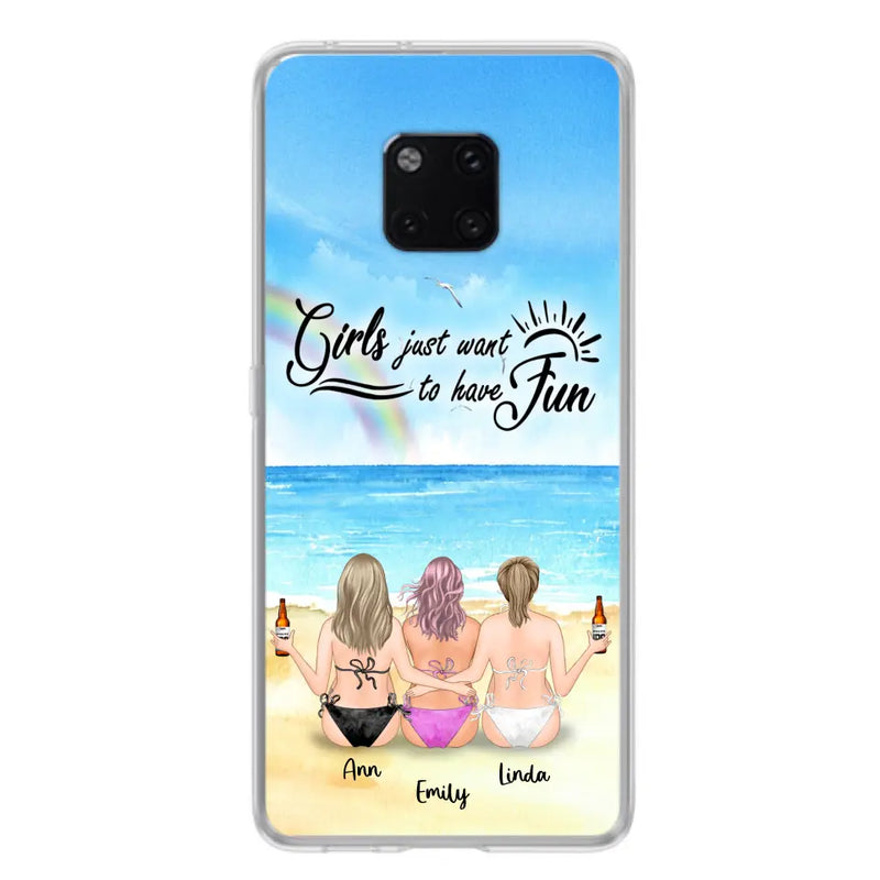 Personalized Best Friends Phone Case - Up to 3 Besties - Girls Just Want To Have Fun - Bikini Girls With Drinks