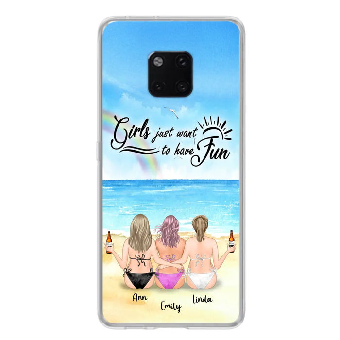 Personalized Best Friends Phone Case - Up to 3 Besties - Girls Just Want To Have Fun - Bikini Girls With Drinks