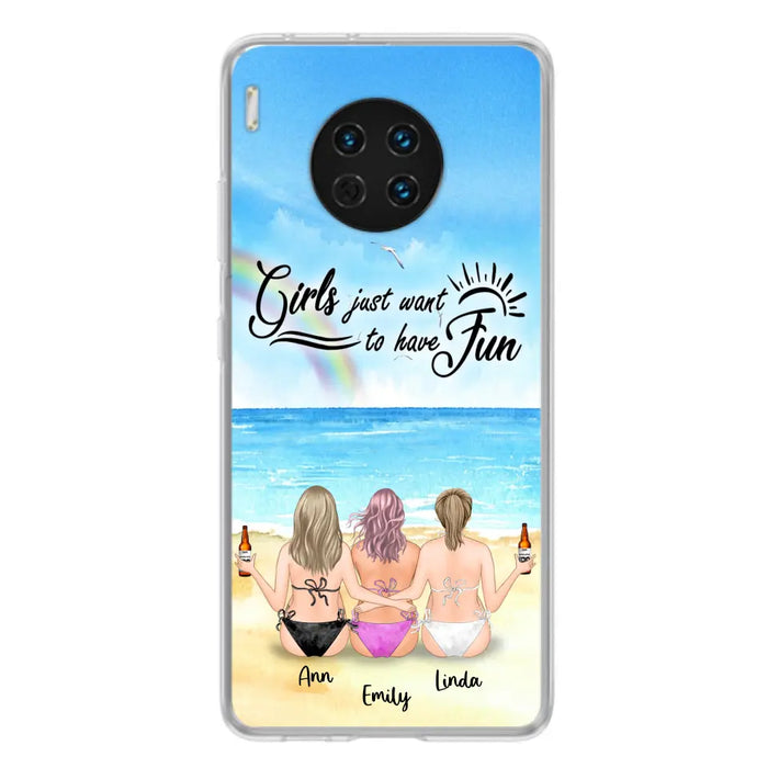 Personalized Best Friends Phone Case - Up to 3 Besties - Girls Just Want To Have Fun - Bikini Girls With Drinks