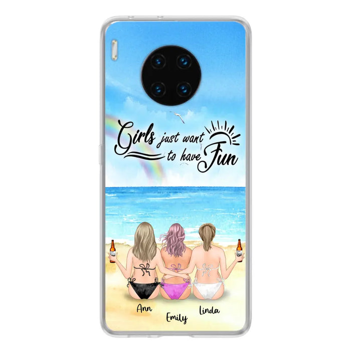 Personalized Best Friends Phone Case - Up to 3 Besties - Girls Just Want To Have Fun - Bikini Girls With Drinks