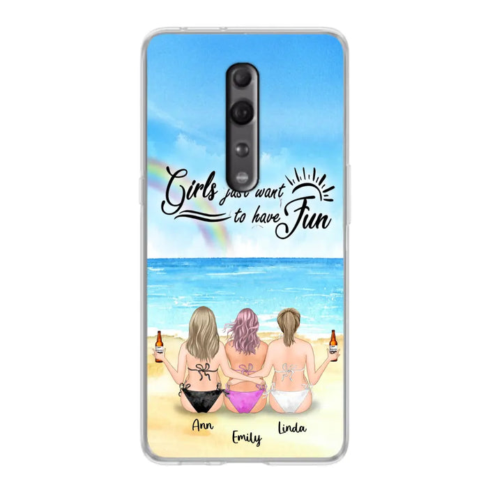 Personalized Best Friends Phone Case - Up to 3 Besties - Girls Just Want To Have Fun - Bikini Girls With Drinks