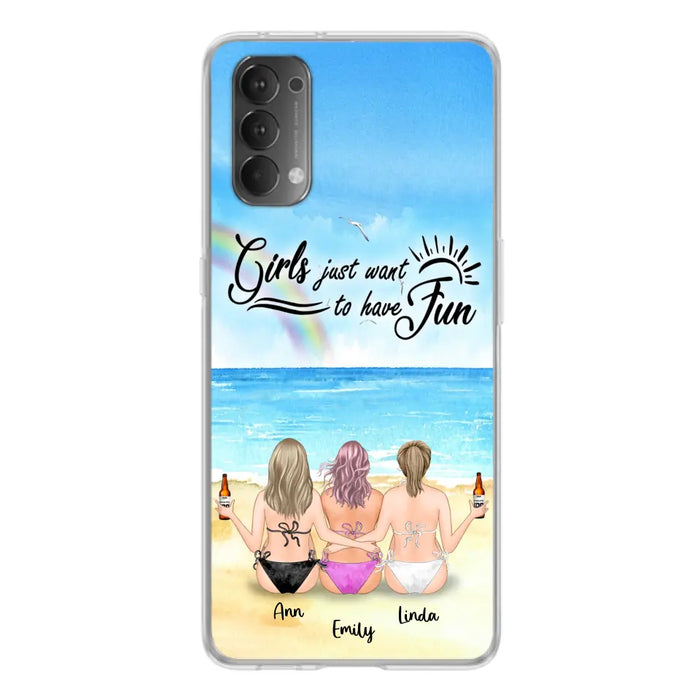 Personalized Best Friends Phone Case - Up to 3 Besties - Girls Just Want To Have Fun - Bikini Girls With Drinks