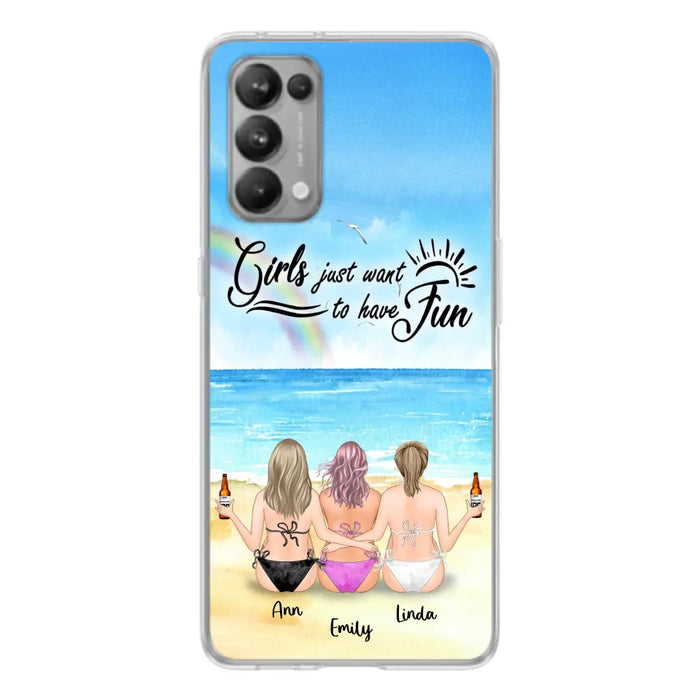 Personalized Best Friends Phone Case - Up to 3 Besties - Girls Just Want To Have Fun - Bikini Girls With Drinks