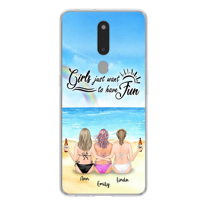 Personalized Best Friends Phone Case - Up to 3 Besties - Girls Just Want To Have Fun - Bikini Girls With Drinks