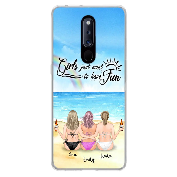 Personalized Best Friends Phone Case - Up to 3 Besties - Girls Just Want To Have Fun - Bikini Girls With Drinks